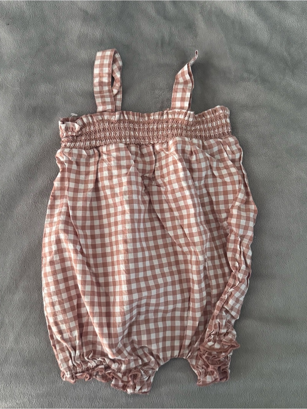 Carters Gingham Smocked Baby Romper in Light Brown and White